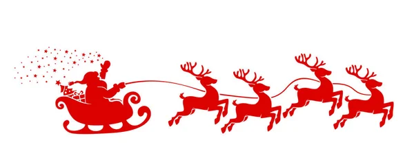 Santa Claus Silhouette Trineo Lleno Regalos Con Renos Feliz Navidad — Vector de stock