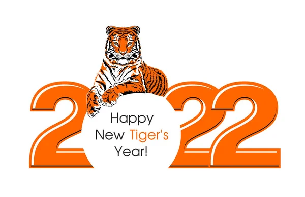Новым 2022 Годом Тигр Лежит Номере 2022 Шаблон Плаката Брошюры — стоковый вектор