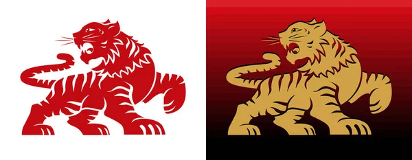 Tahun Baru Cina 2022 Tahun Harimau Red Gold Vector Tiger - Stok Vektor