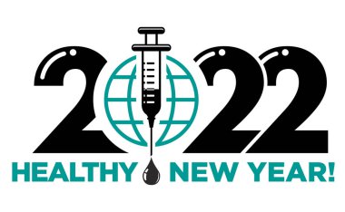 2022 küresel covid-19 aşısı ve Coronavirus 'a karşı zafer yılıdır. Davetiye, el ilanı, poster ve tebrik kartı için vektör şablonu.