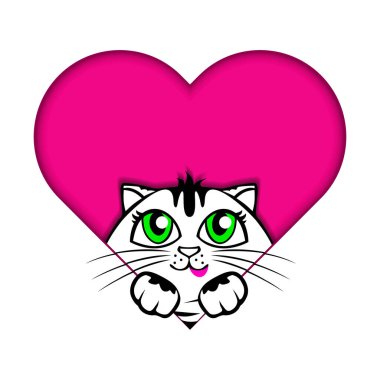 Pembe kalpli sevimli tekir kedicik. Sevgililer Günü 'nde kedi çerçevesi. Şeffaf arkaplanda vektör
