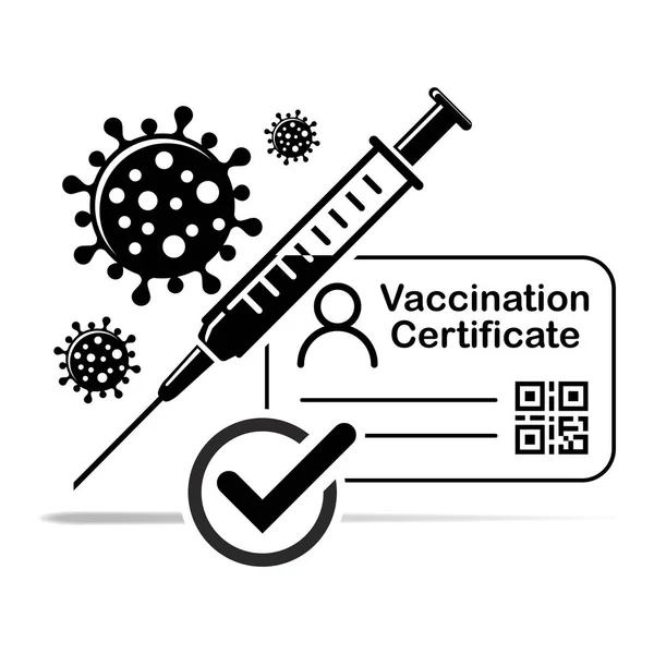 Covid 19ワクチンパスポートアイコン 流行時の旅行のためのチェックマーク 医療カードまたはパスポートを持つコロナウイルスに対する予防接種証明書 透明な背景のベクトル — ストックベクタ