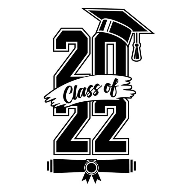 招待状のための2022年の手紙クラス 卒業デザイン お祝い事 Tシャツ パーティー 高校や大学の卒業生のためのテキスト イラスト 透明背景のベクトル — ストックベクタ
