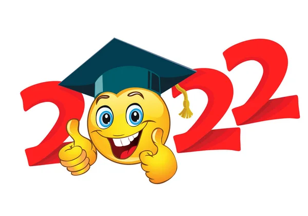 2022 Emoji Smile Graduation Cap Template Greeting Invitation Card Graduation — 스톡 벡터