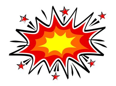 Explosion speech bubble in comic book style. Cartoon vector sticker on transparent background