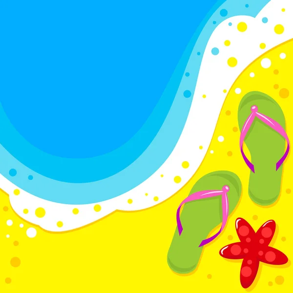 Песчаный Морской Пляж Фон Летний Шаблон Пляжными Пощёчинами Морской Звездой — стоковый вектор