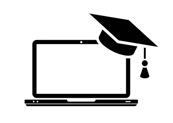 Icono Aprendizaje Distancia Learning Con Laptop Gorra Graduación Vector Sobre — Vector de stock