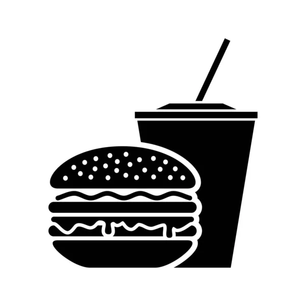 Fast food and drink icon. Burger and glass of drink. Vector on transparent background