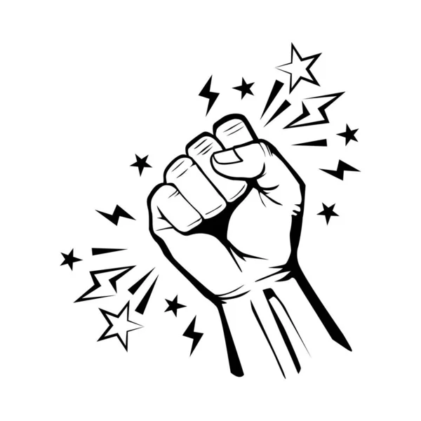 握りこぶしで手を上げた 抗議のシンボル フラットデザイン 透明背景のベクトル — ストックベクタ