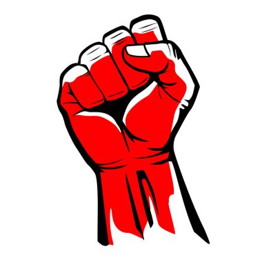 Kırmızı el sıkılmış yumruk. Devrimci protestonun sembolü. Şeffaf arkaplanda vektör
