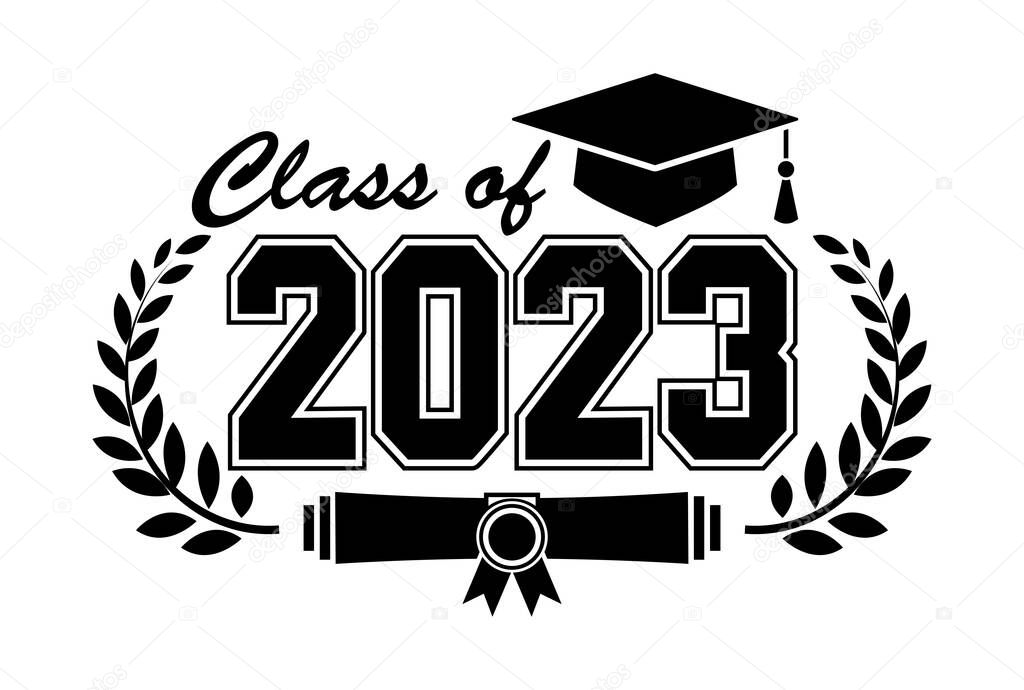 Lettering Class of 2023 for greeting, invitation card. Text for graduation design, congratulation event, T-shirt, party, high school or college graduate. Illustration, vector on transparent background