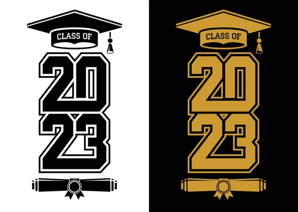 Lettering Class of 2023 for greeting, invitation card. Text for graduation design, congratulation event, T-shirt, party, high school or college graduate. Illustration, vector on transparent and black background