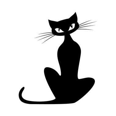 Halloween black element. Dangerous black cat. Vector on transparent background 