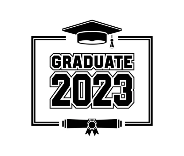 2023 sınıf mezunu - görev tamamlandı. Okul mezunlarını tebrik etme konsepti. Tişört, broşür, davetiye ve tebrik kartı için tasarım. Görüntü, vektör