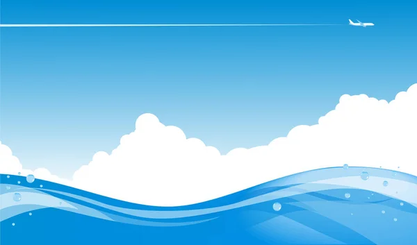 Морська Хвиля Білими Хмарами Блакитному Небі Над Нею Літній Морський — стоковий вектор
