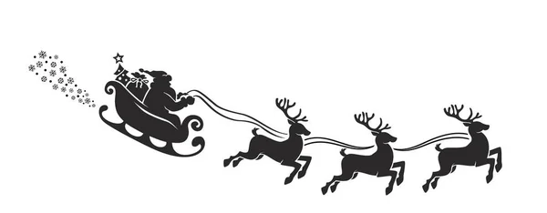 圣诞老人骑着雪橇和驯鹿的轮廓 透明背景下的矢量 — 图库矢量图片