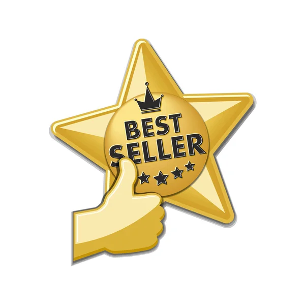 Adesivo Stella Oro Pubblicità Best Seller Con Pollice Corona Illustrazione — Vettoriale Stock