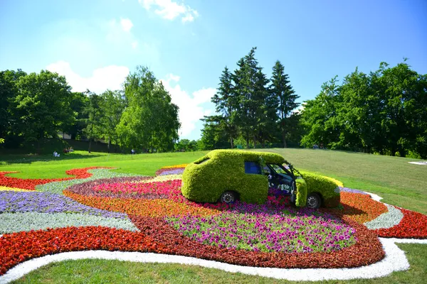 Cars of flowers in a public park