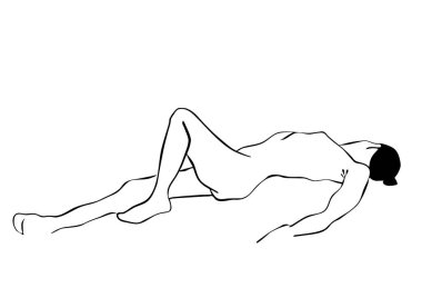 Kadın vücudunun siyah beyaz çizimi, vektör.