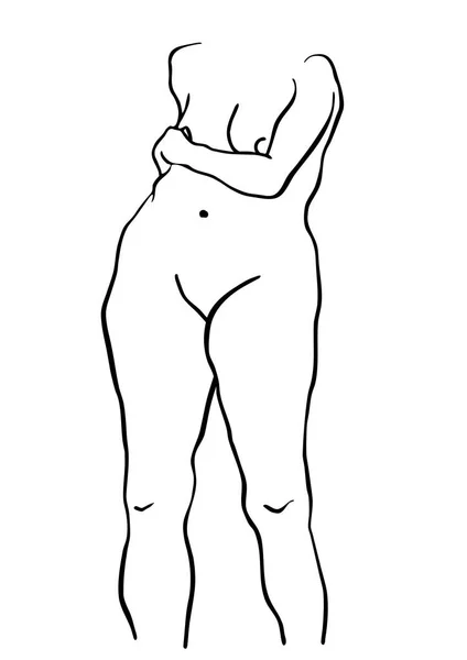 Illustration Encre Noire Blanche Corps Féminin Debout Vue Face Vecteur — Image vectorielle