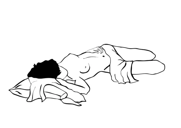 Illustration Encre Noire Blanche Corps Féminin Couché Vecteur — Image vectorielle