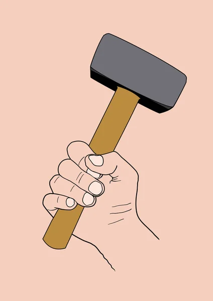 Vector Drawing Hand Holding Hammer Plain Background — Stock Vector