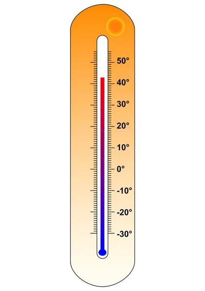 Kvicksilvertermometer Varm Temperatur Vektor Illustration Gul Och Vit Bakgrund — Stock vektor