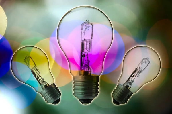 illustration on the theme of electric energy, with bulbs in transparency on a colored background