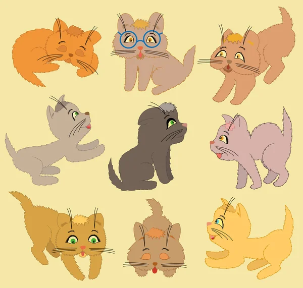 Conjunto de Gatinhos dos Desenhos Animados. Ilustração vetorial — Vetor de Stock