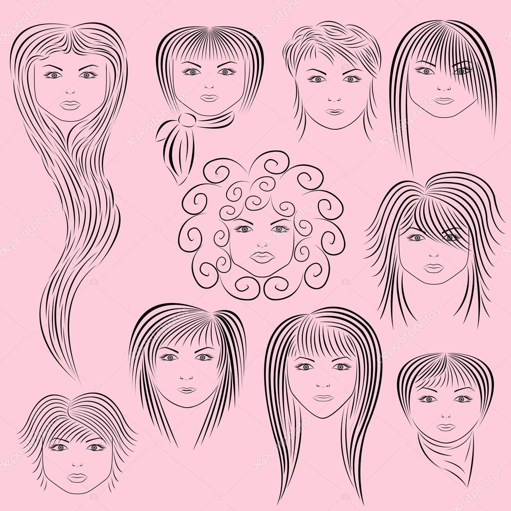 Hair styles sketch vector set. Abstract hair styles sketch hand drawn  vector set. | CanStock
