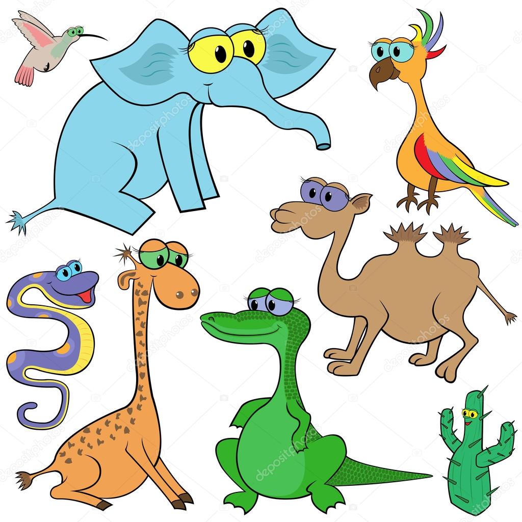 Set Of Cartoon Animals Vector Illustration