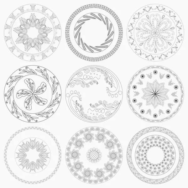 Nine Circular Patterns — Stock Vector