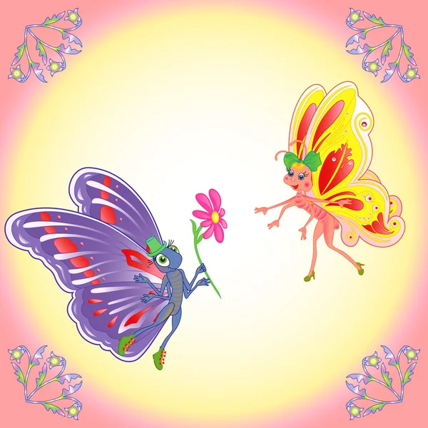 Butterflies romantic pair — Stock Vector