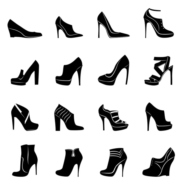 Dezesseis modelos de calçado feminino elegante — Vetor de Stock