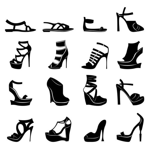 Conjunto de vários modelos elegantes de calçado de mulher — Vetor de Stock