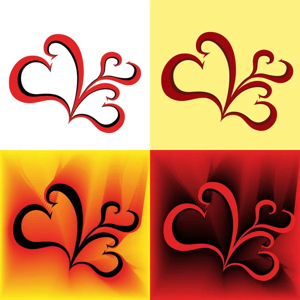 Cuatro imágenes de remolino estilizadas como corazones — Vector de stock