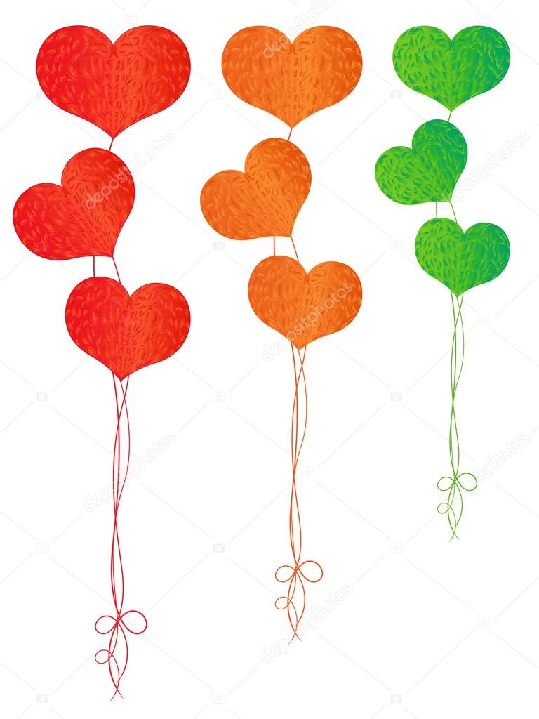 Palloncini colorati a forma di cuore isolato su sfondo bianco illustrazione vettoriale di disegno a mano — Vettoriali di natreal