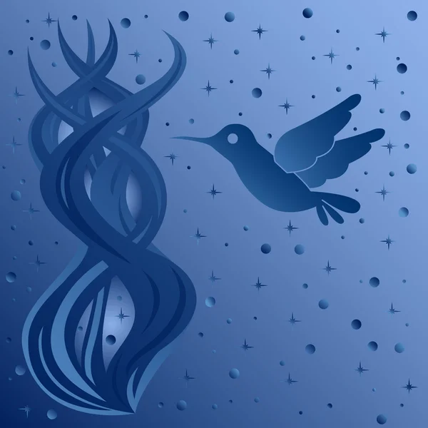 Фантасмагорическая композиция с птицей на фоне звездного неба — стоковый вектор