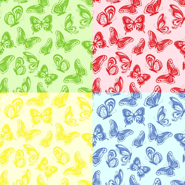 Quatre motifs de papillons sans couture — Image vectorielle