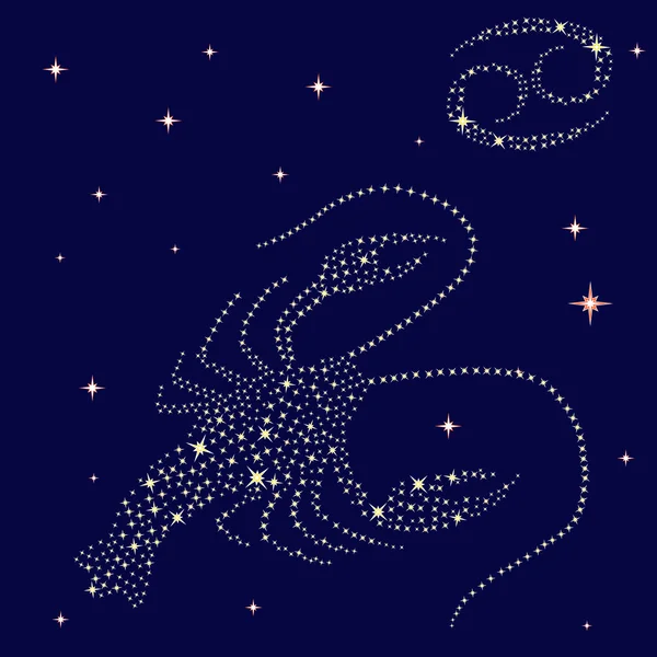 Segno zodiacale Cancro sul cielo stellato — Vettoriale Stock