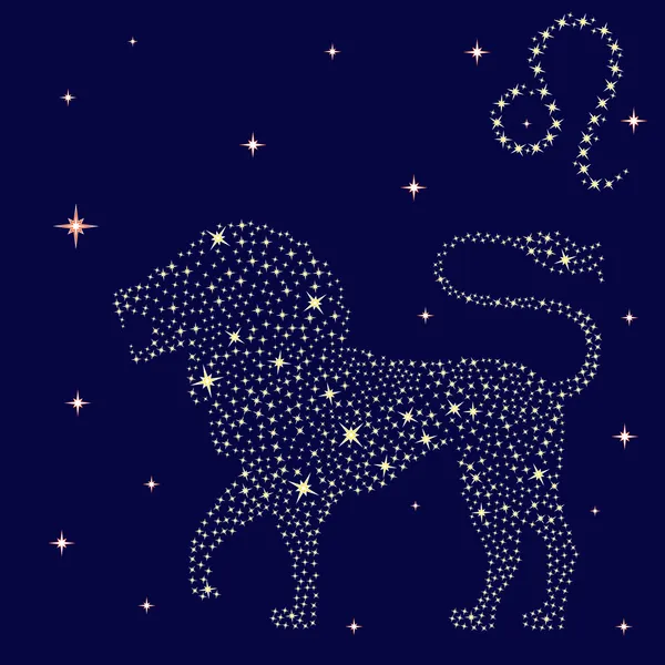 Znamení zvěrokruhu Lev na hvězdnou oblohu — Stockový vektor