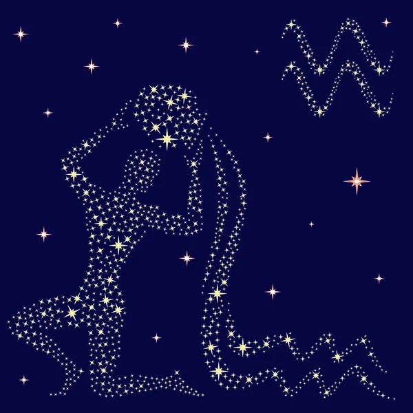 Zodiac sign Aquarius on the starry sky — Stock Vector