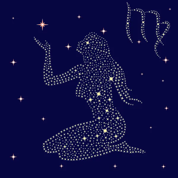 黄道十二宫签署处女座在满天星斗的天空上 — 图库矢量图片