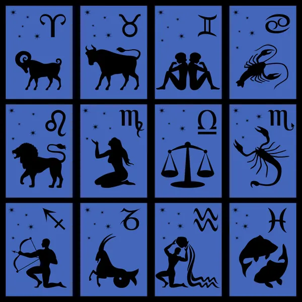 Dwanaście czarne sylwetki znaków zodiaku — Wektor stockowy