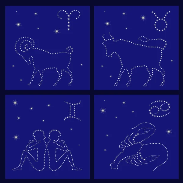 Cuatro signos del zodíaco: Aries, Tauro, Géminis, Cáncer — Archivo Imágenes Vectoriales