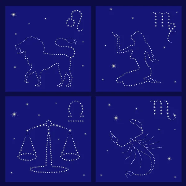 Four Zodiac signs: Leo, Virgo, Libra, Scorpio — Stock Vector
