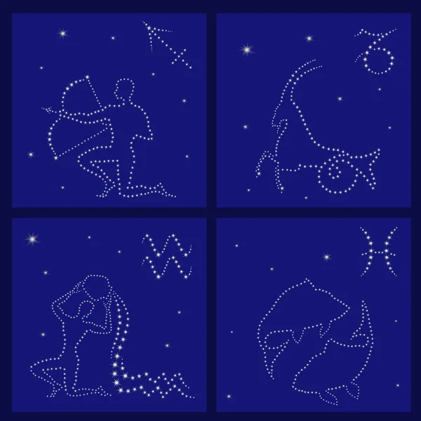 Quatre signes du zodiaque : Sagittaire, Capricorne, Verseau, Poissons — Image vectorielle