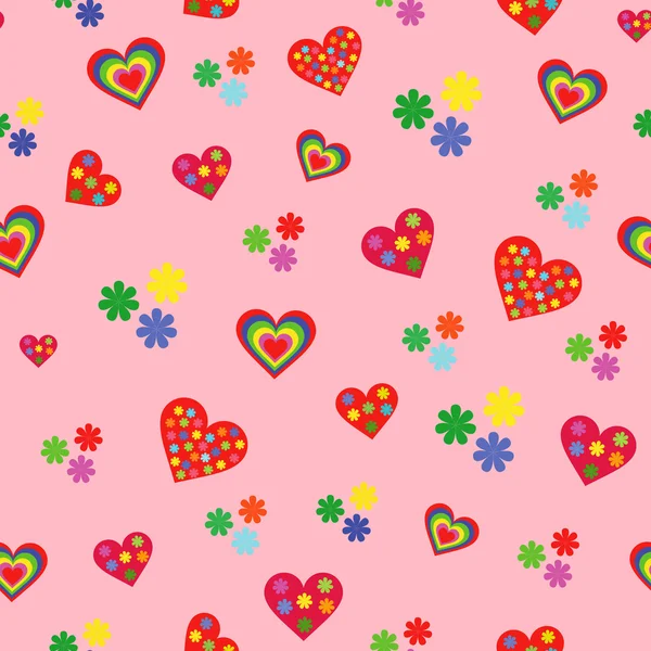 Seamless mönster med olika färgglada hjärtan — Stock vektor