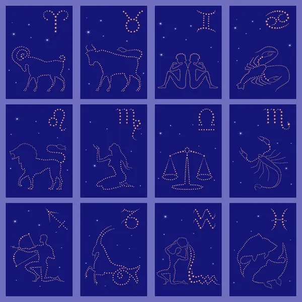 Twelve black silhouettes of Zodiac signs — Stock Vector