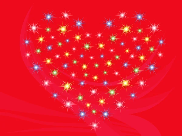 Corazón con estrellas sobre fondo rojo — Vector de stock